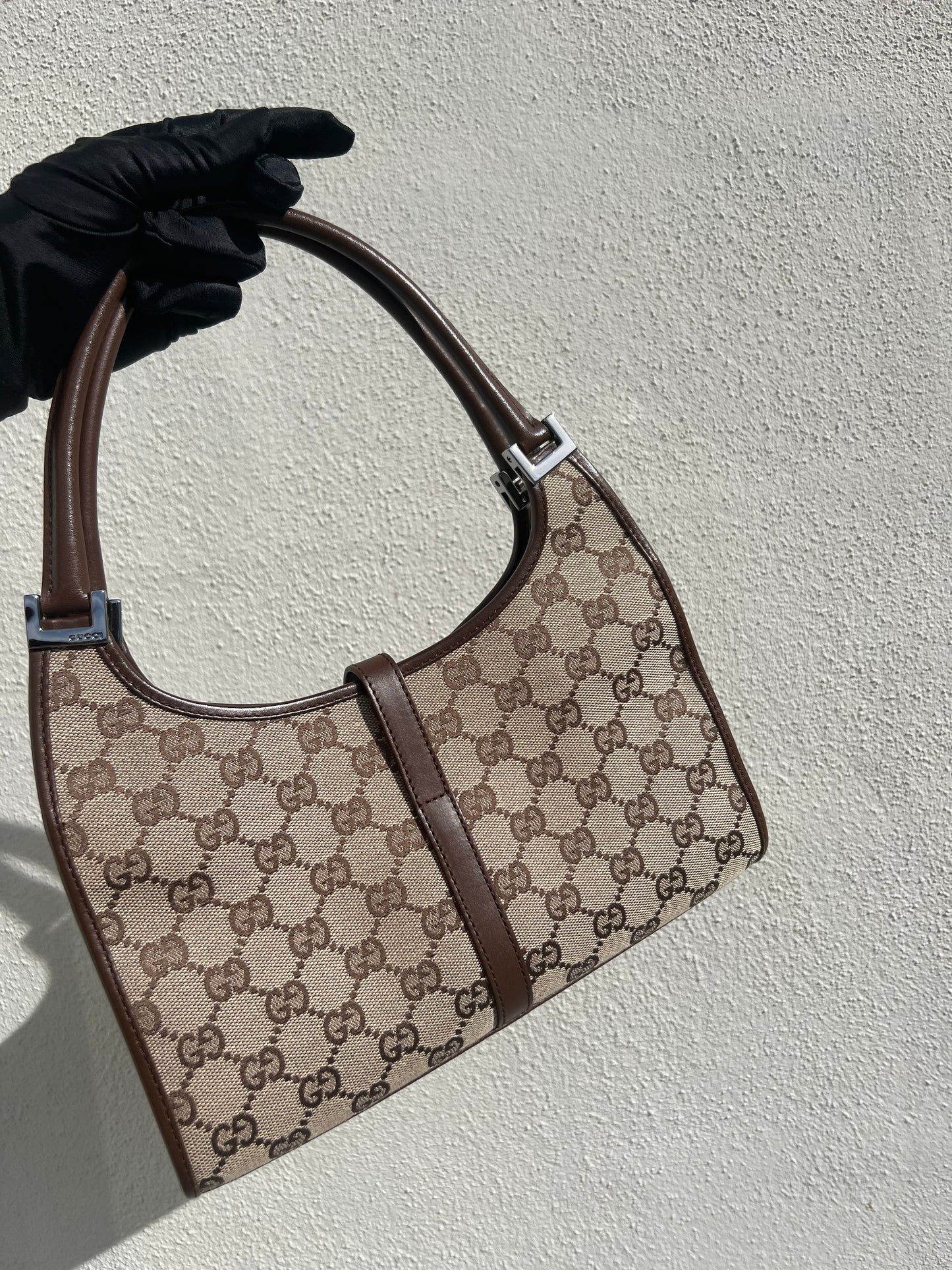 Pre-loved Gucci Jackie GG Canvas Handbag Brown