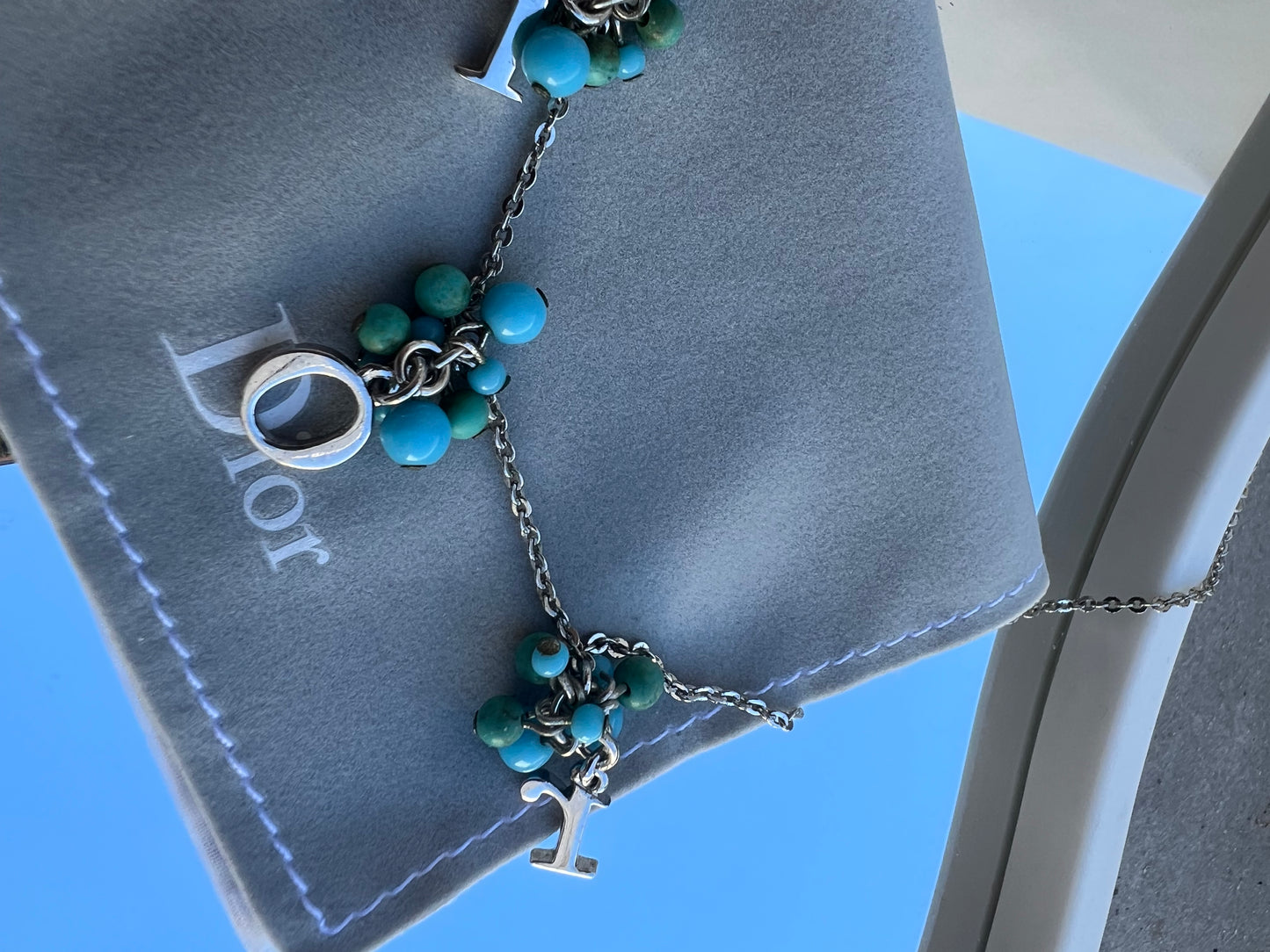 Pre-loved Christian Dior by John Galliano silver-toned letters and turquoise beads Necklace