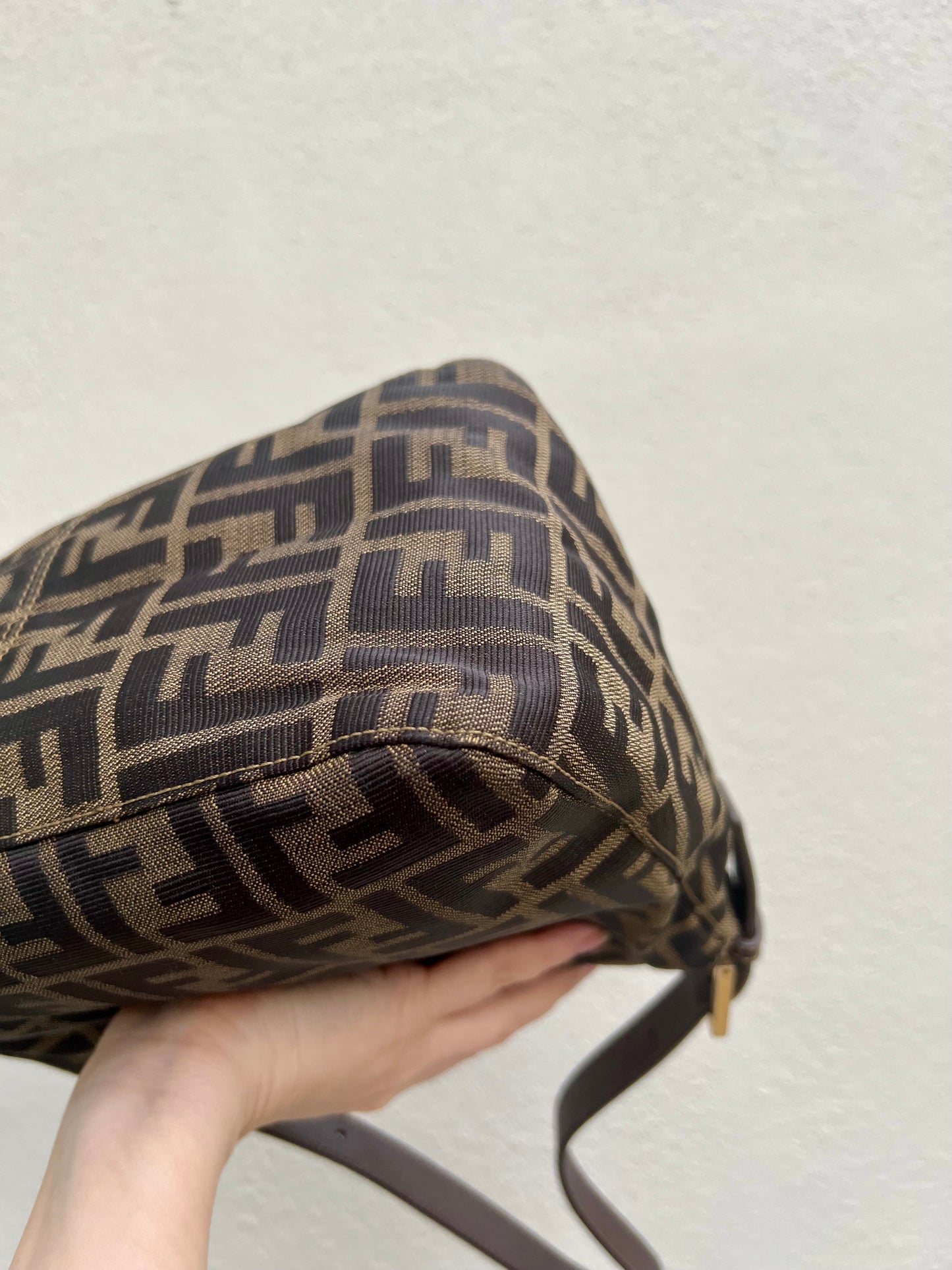 Pre-loved Fendi Zucca Double Flap Baguette Shoulder Bag