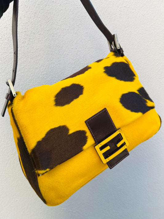Pre-loved Fendi Ponyhair Cow Priny Mamma Baguette Handbag