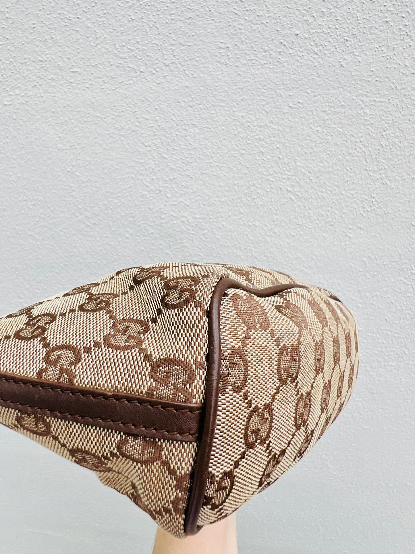 Pre-loved Gucci vintage GG Canvas Boat Baguette Bag Brown