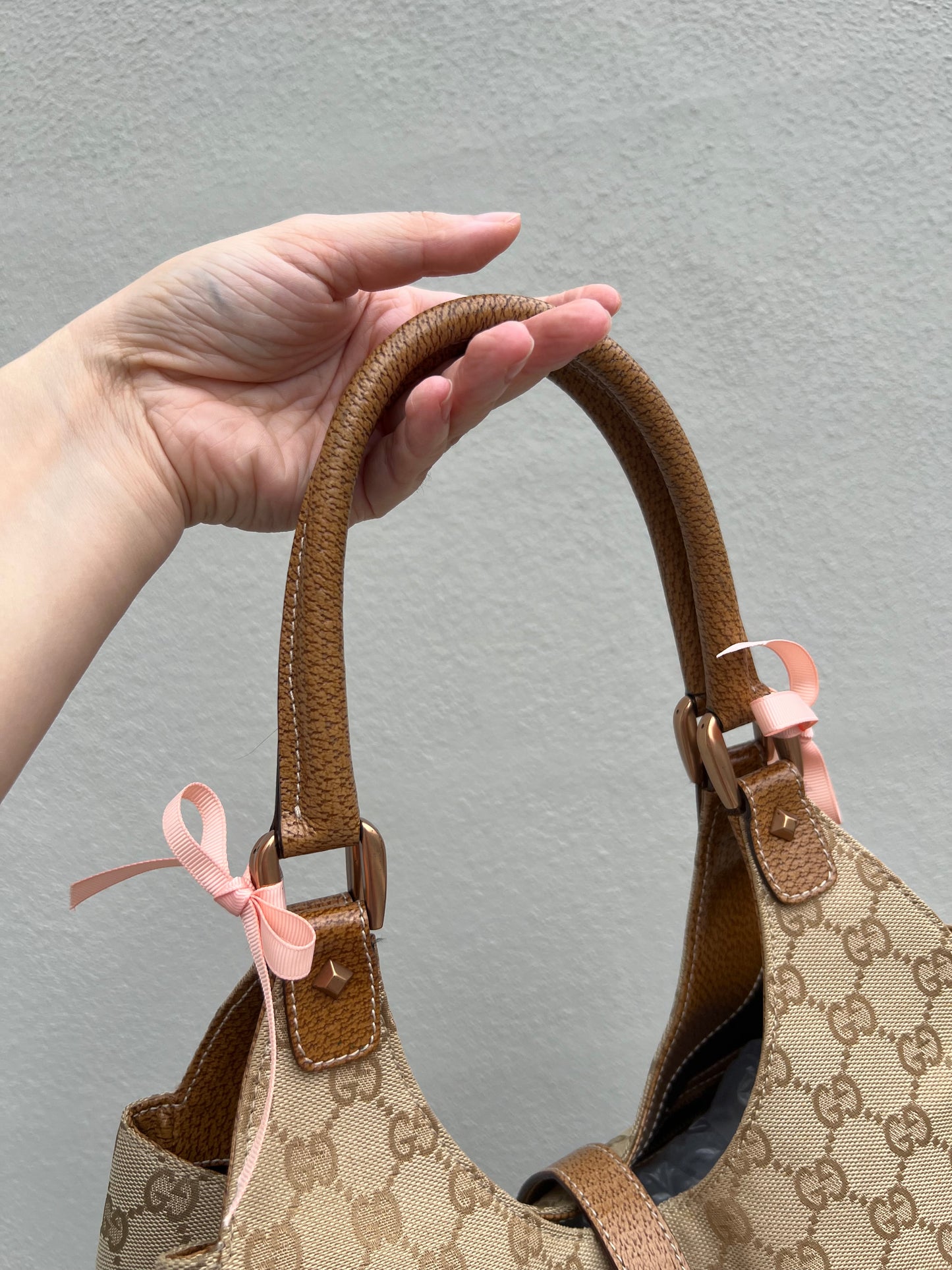 Pre-Loved Gucci GG Canvas Nailhead Jackie Bardot Medium
