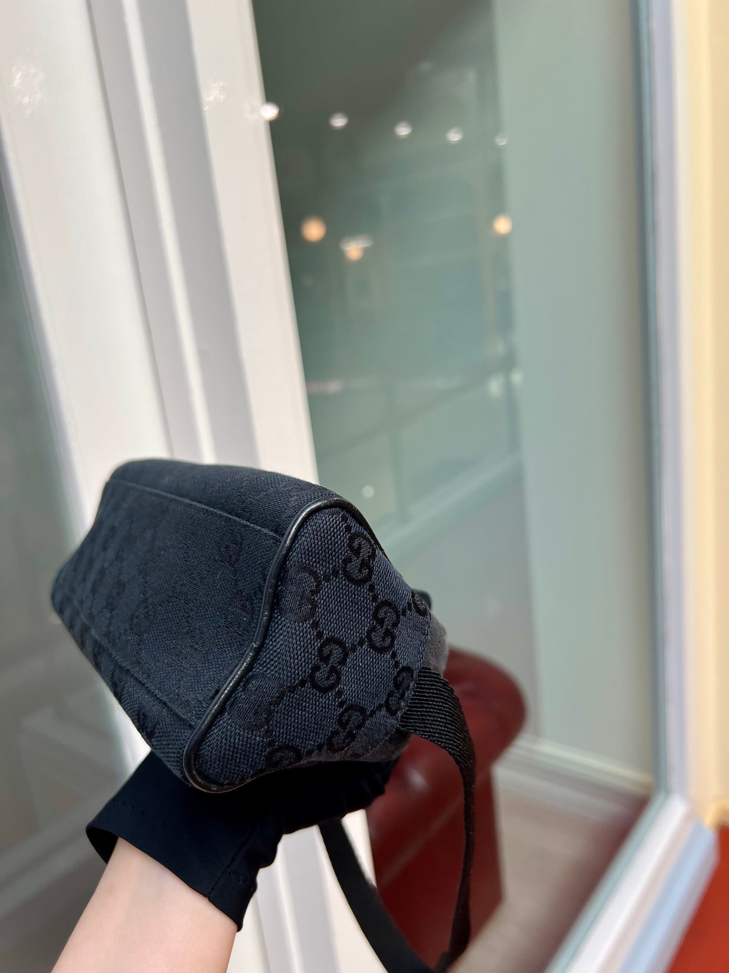 Pre-loved Gucci GG Monogram Half Moon Pochette Shoulder Bag Black