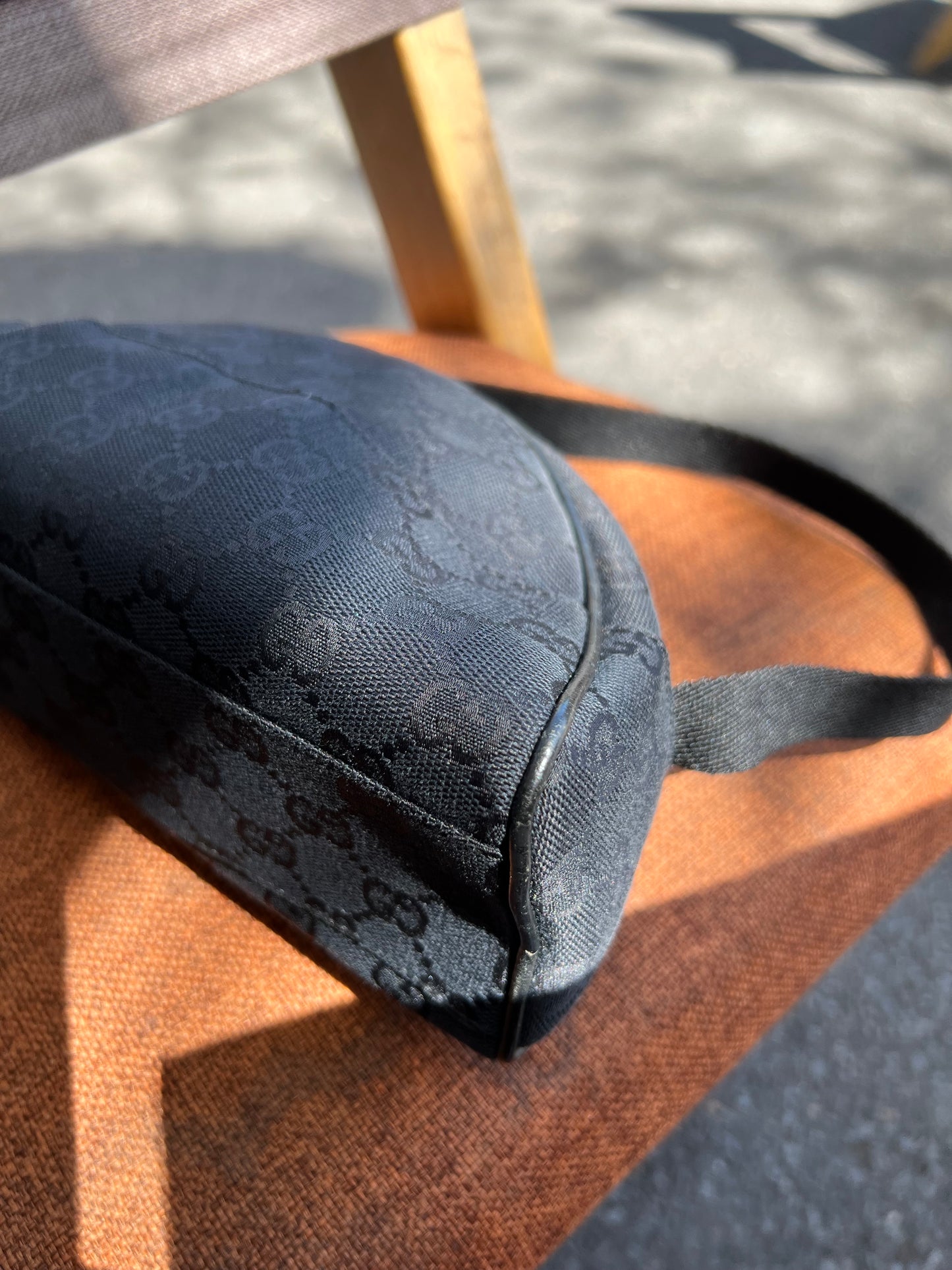 Pre-loved Gucci GG Monogram Half Moon Pochette Shoulder Bag Black