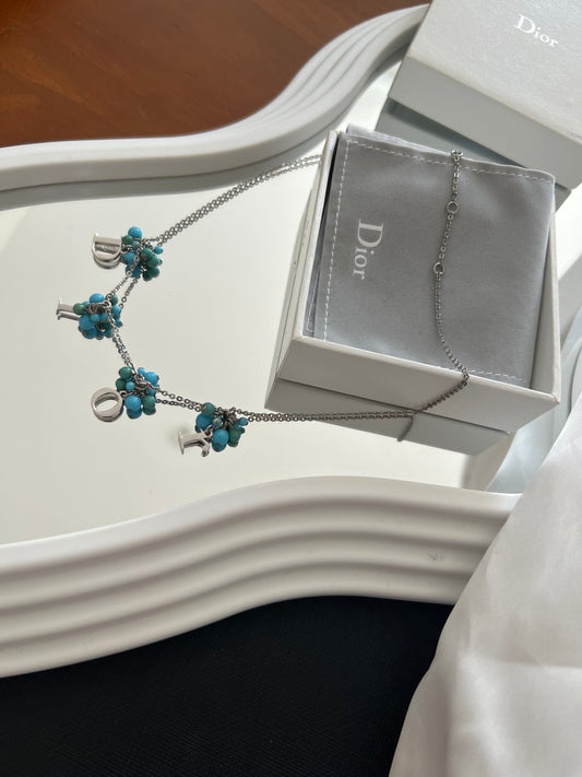 Pre-loved Christian Dior by John Galliano silver-toned letters and turquoise beads Necklace