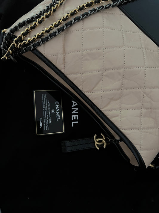 Pre-loved Chanel Beige/Black Quilted Leather Medium Gabrielle Hobo Bag