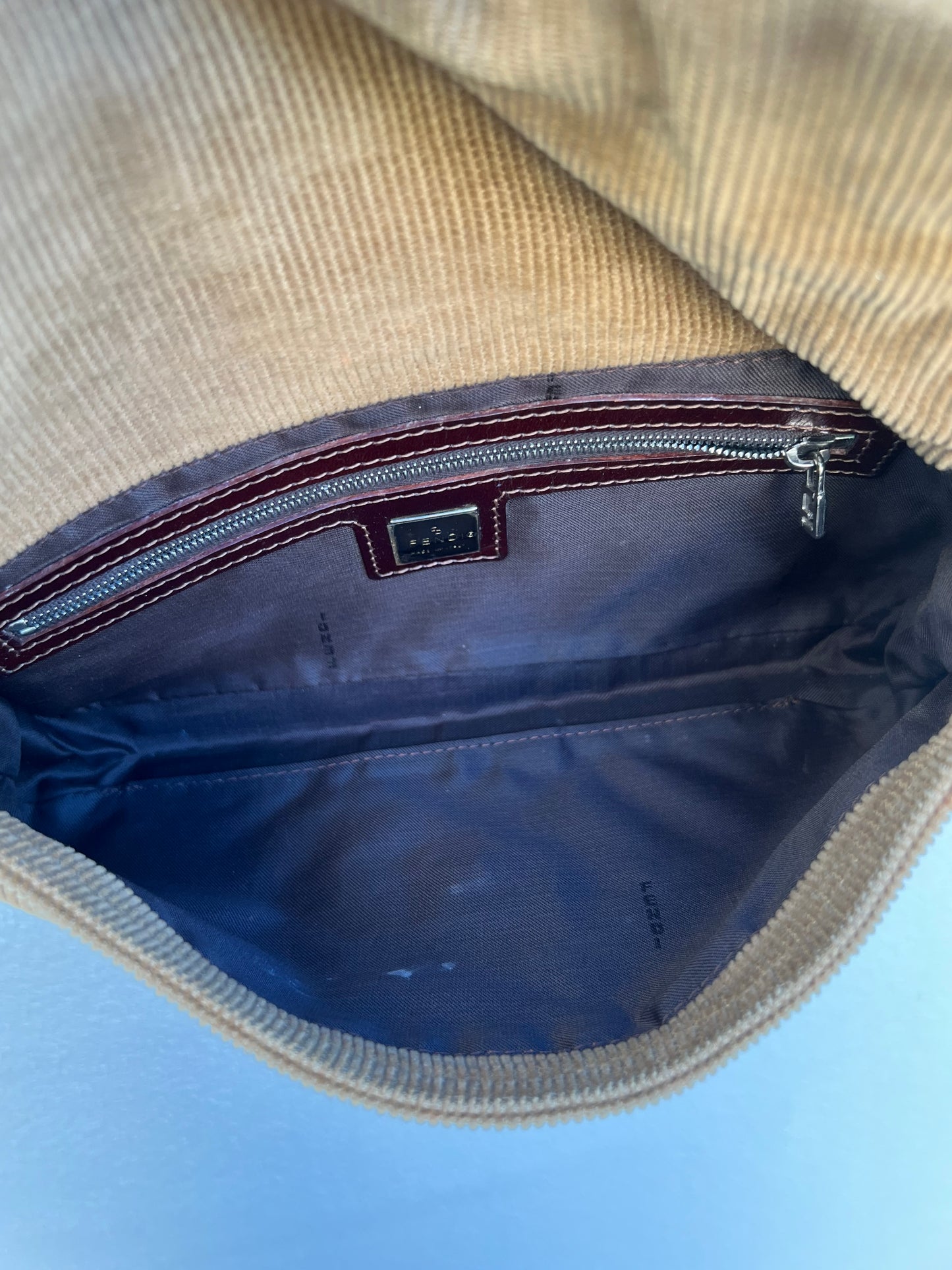 Pre-loved Fendi Camel-toned corduroy Corduroy Baguette Bag