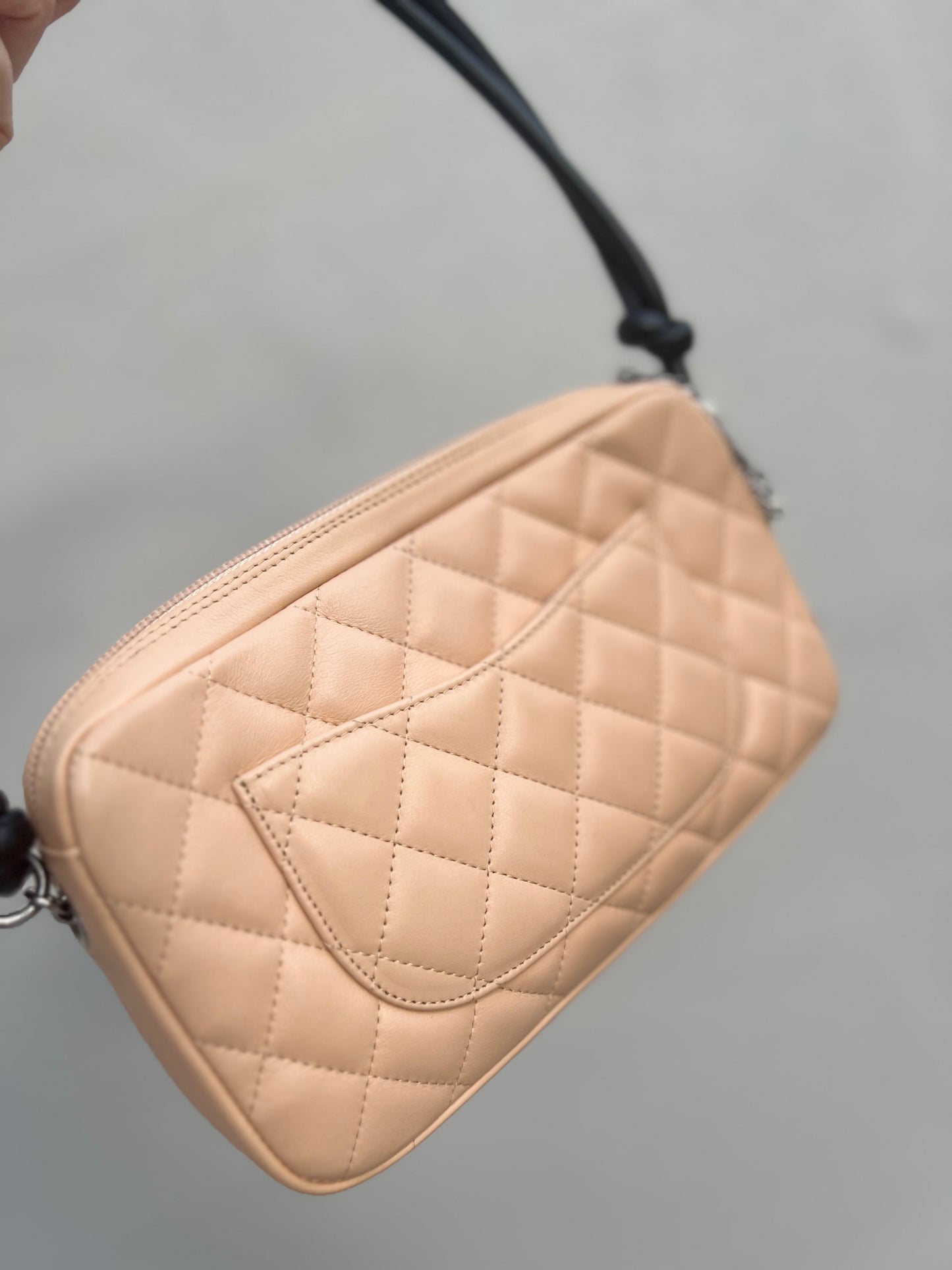 Pre-loved Chanel Beige & Black Quilted Lambskin Cambon Shoulder Pochette