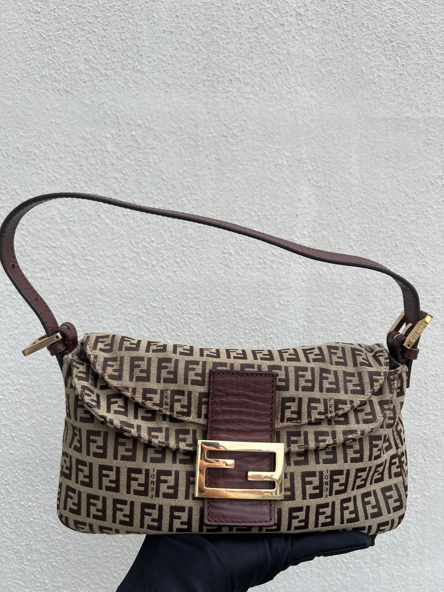 Pre-loved Fendi Vintage Zucchino Pattern Baguette Handbag Brown