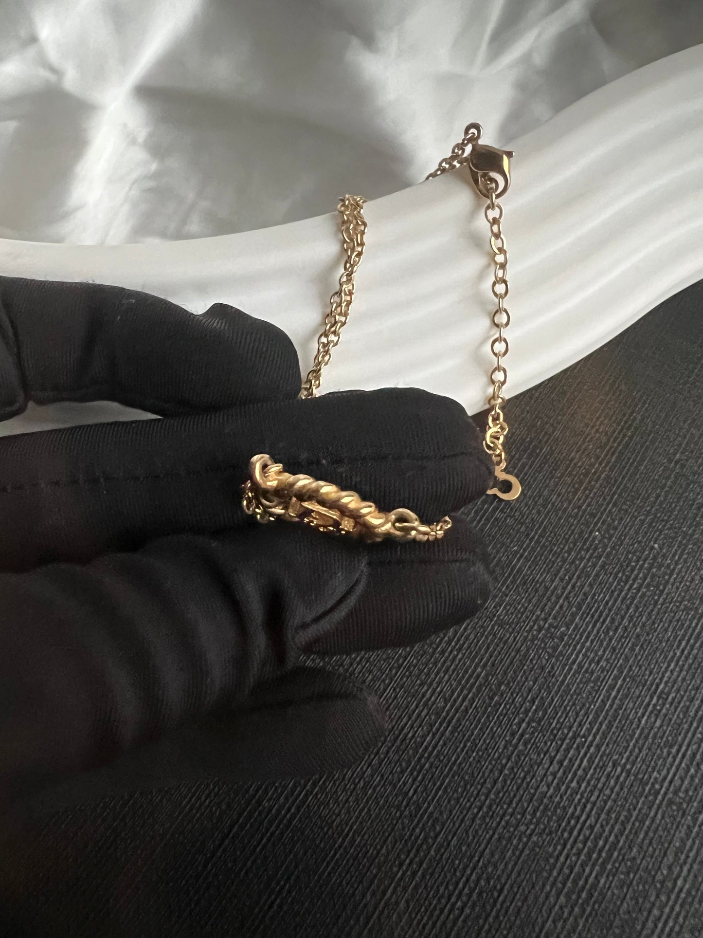 Pre-loved Vintage Dior Braided Gold Oval Logo Necklace