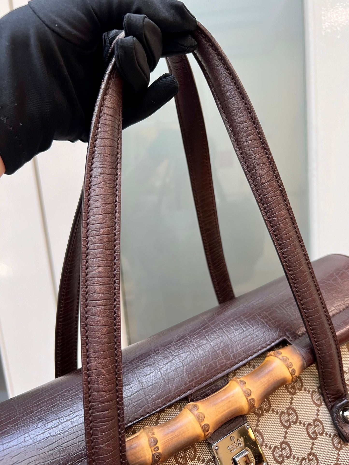 Pre-loved Gucci by Tom Ford Brown Bullet Bag Bamboo Lock Flap S/S 2003