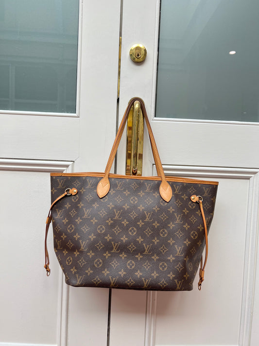 Pre-loved Louis Vuitton Neverfull Leather Tote MM Monogram 2014