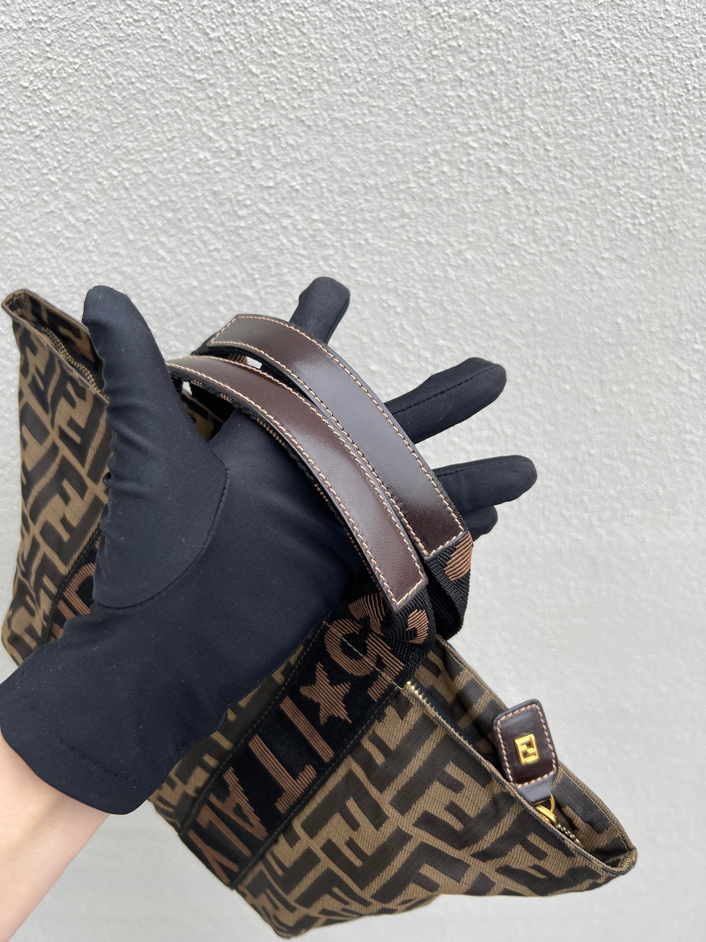 Pre-loved FENDI Zucca Canvas Hand Bag Brown