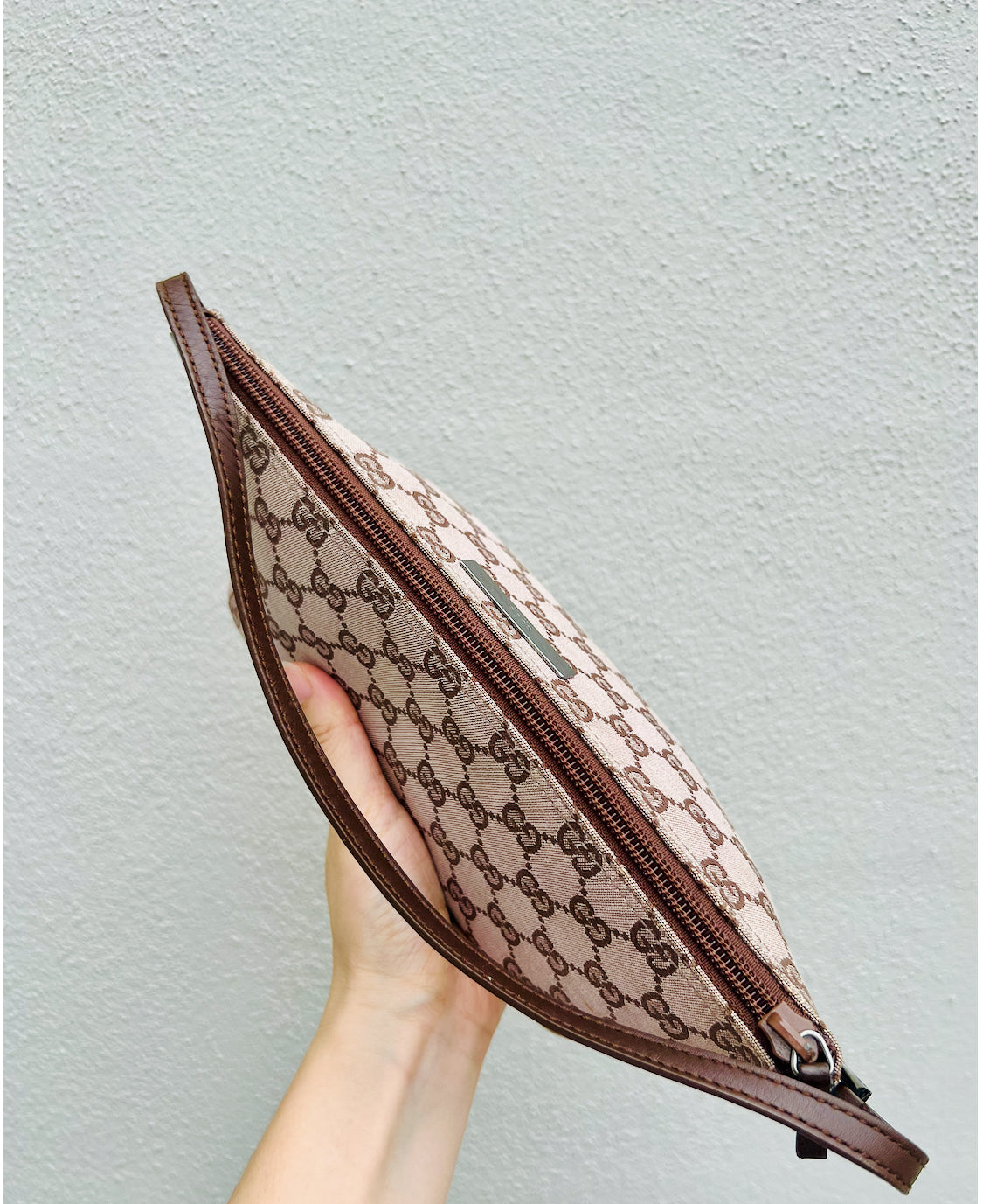 Pre-loved Gucci vintage GG Canvas Boat Baguette Bag Brown