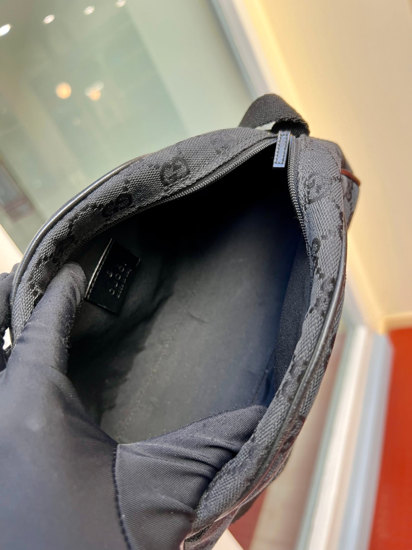 Pre-loved Gucci GG Monogram Half Moon Pochette Shoulder Bag Black