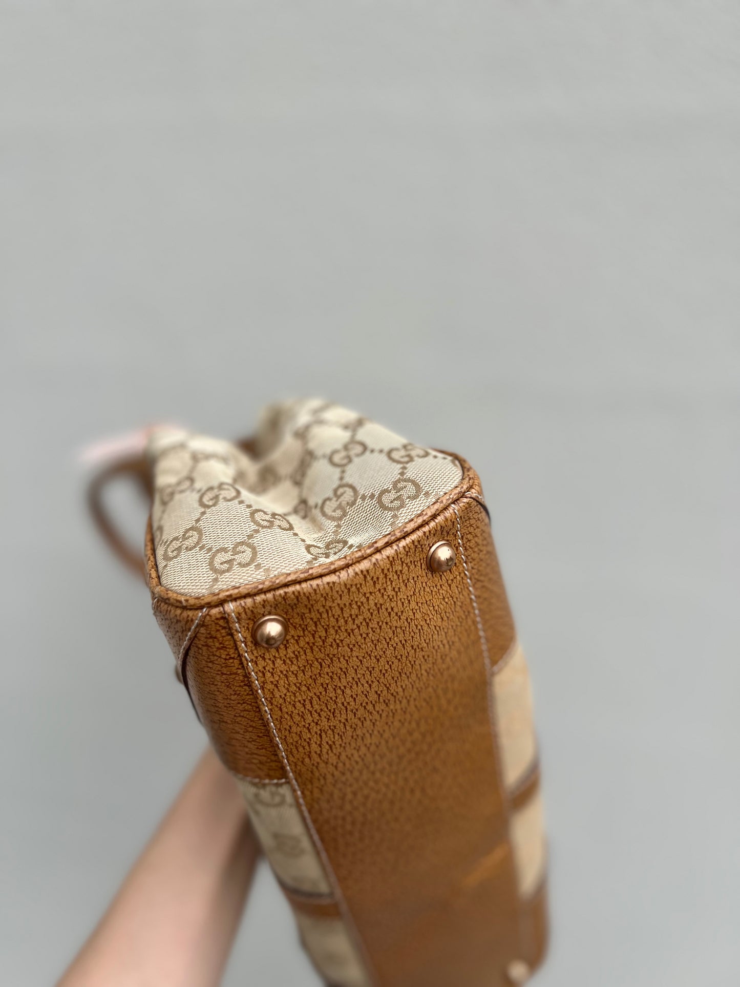 Pre-Loved Gucci GG Canvas Nailhead Jackie Bardot Medium