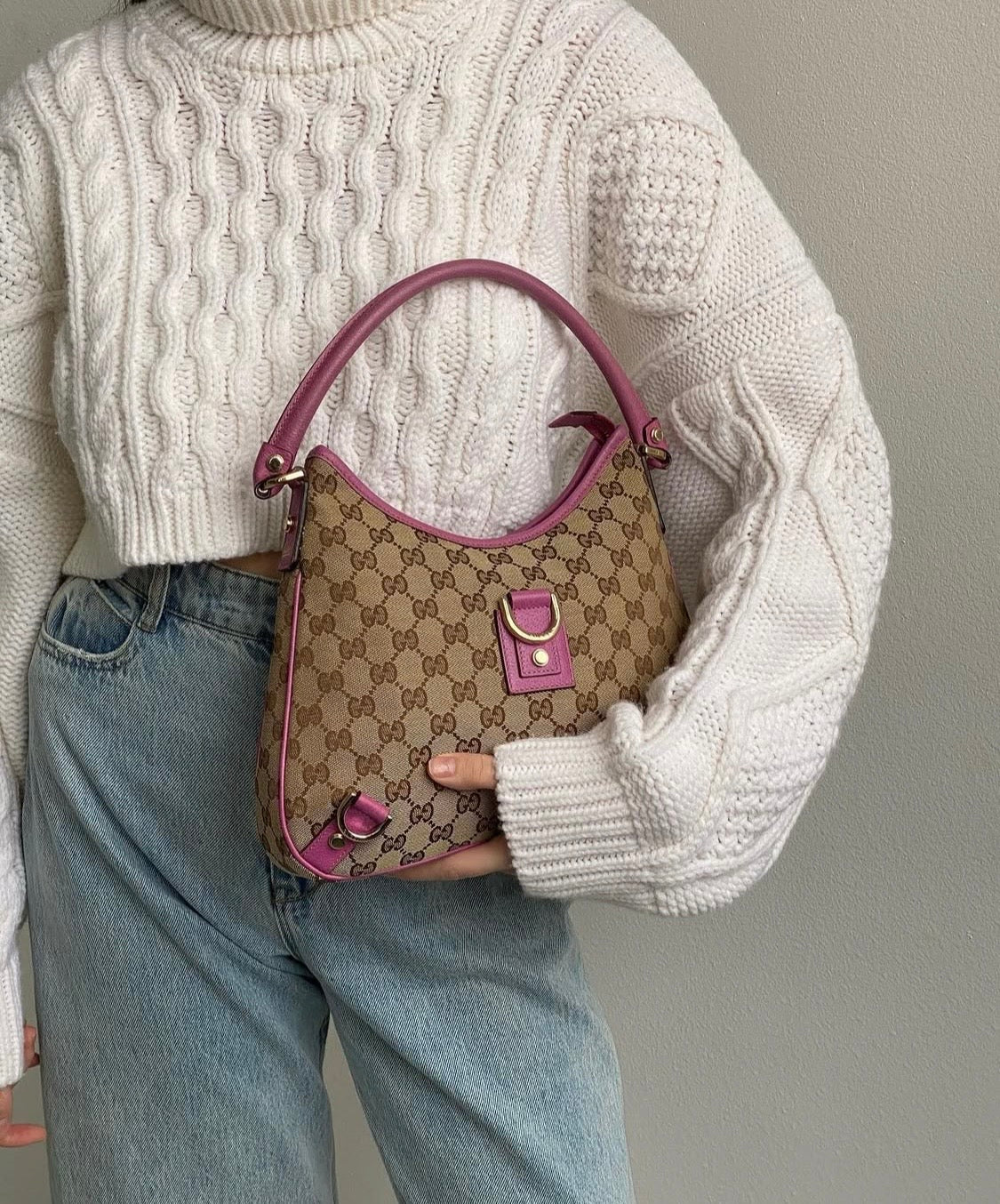 Pre-loved Gucci GG Fabric Abbey Medium D-Ring Hobo Bag