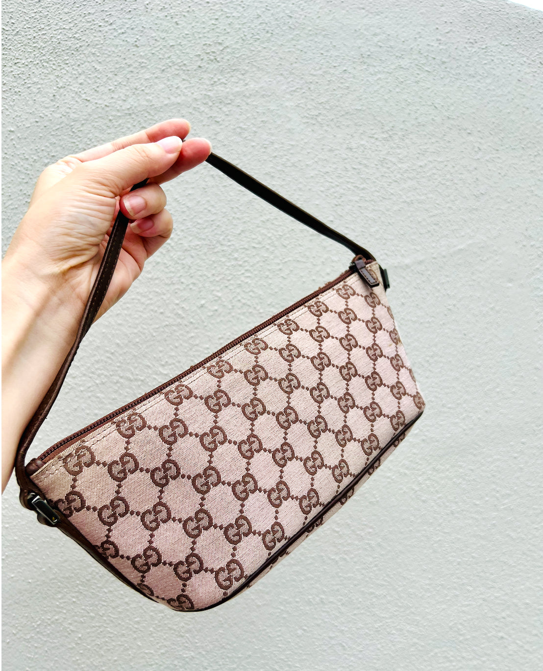 Pre-loved Gucci vintage GG Canvas Boat Baguette Bag Brown