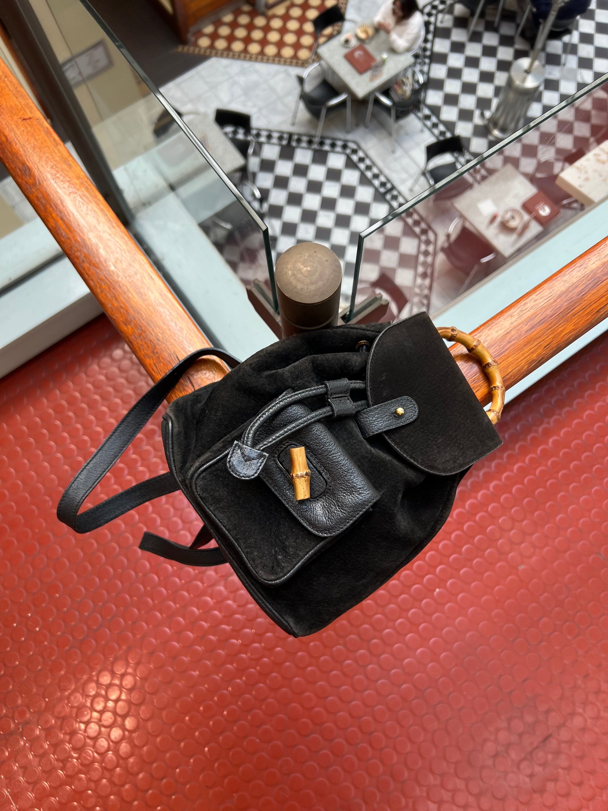 Pre-loved Gucci Bamboo Mini Backpack In Black Suede And Leather – Vintage Muse Adelaide