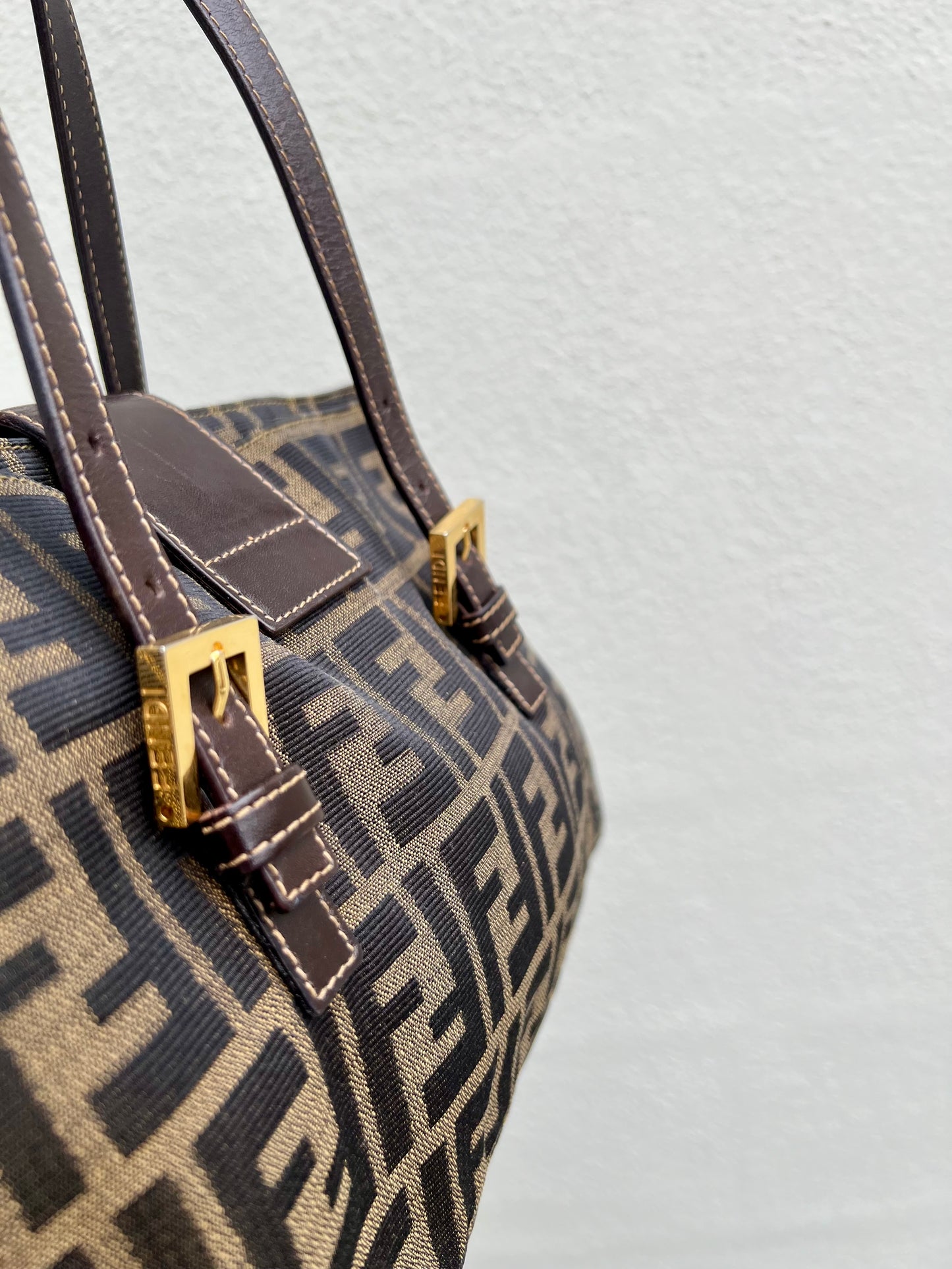 Pre-loved Fendi Zucca Brown Double Handle Bag