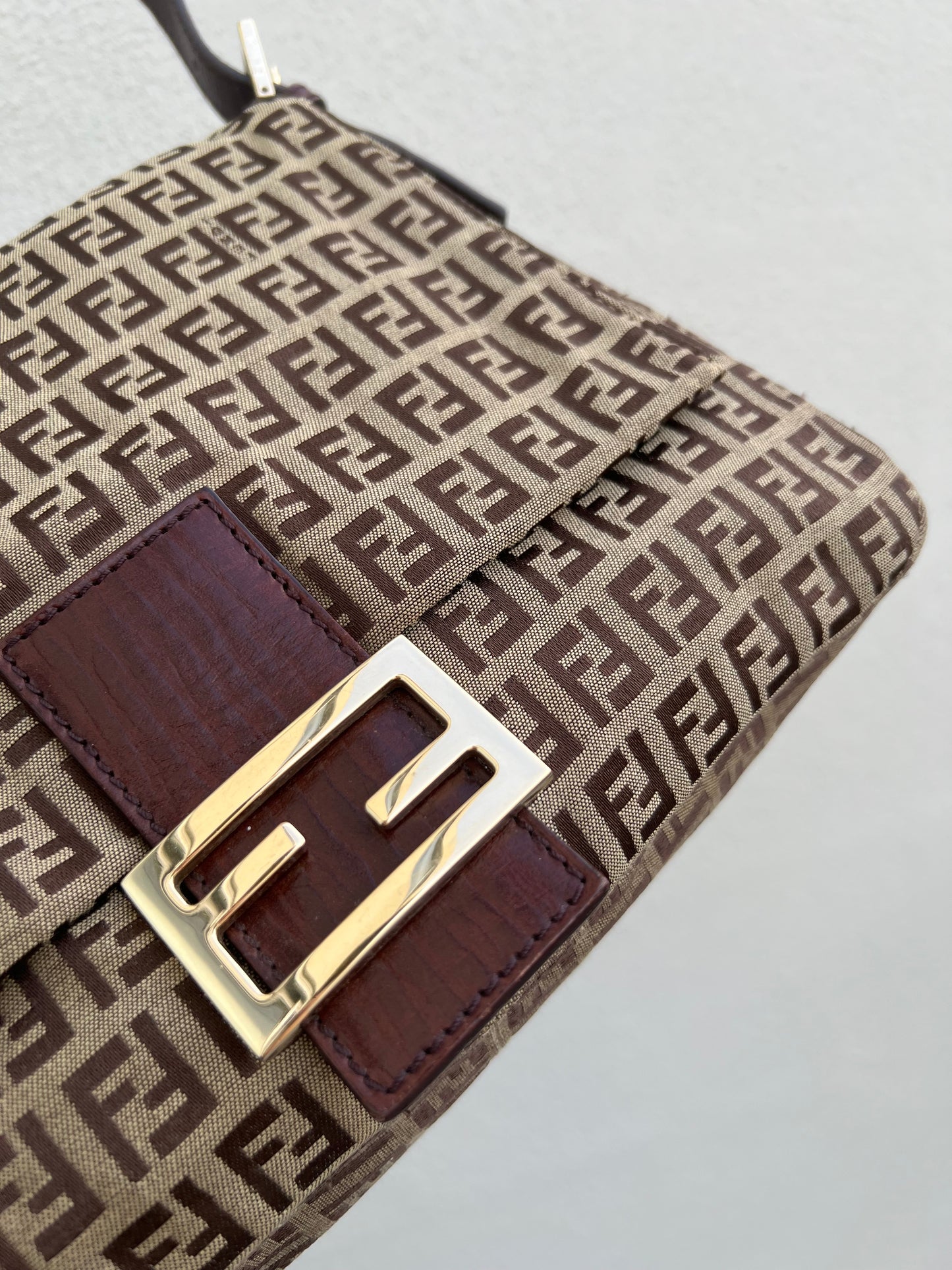 Pre-loved Fendi Vintage Zucchino Pattern Baguette Mamma Handbag