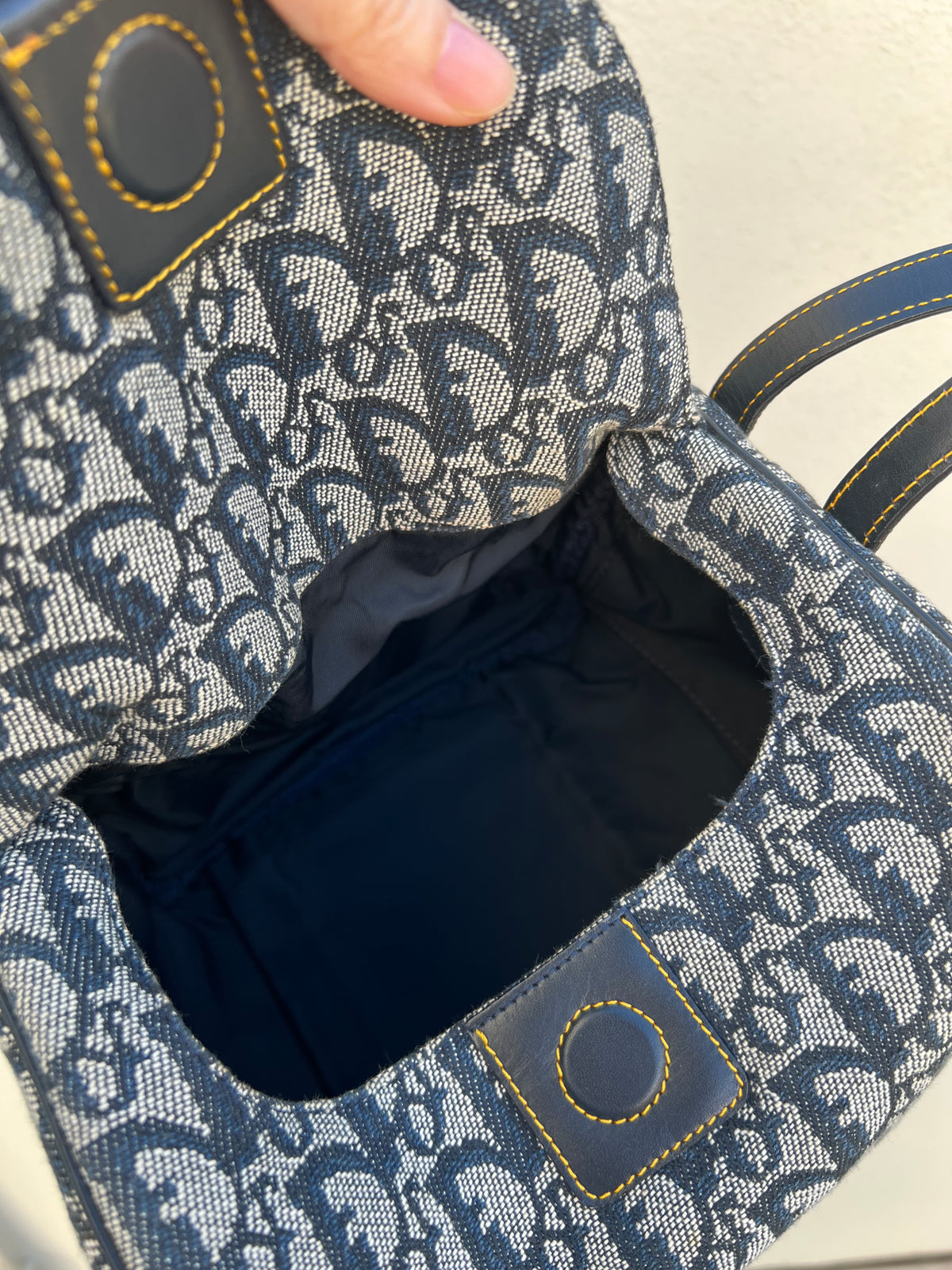 Pre-loved Christian Dior Navy Blue Logo Canvas Small Satchel Tote Bag