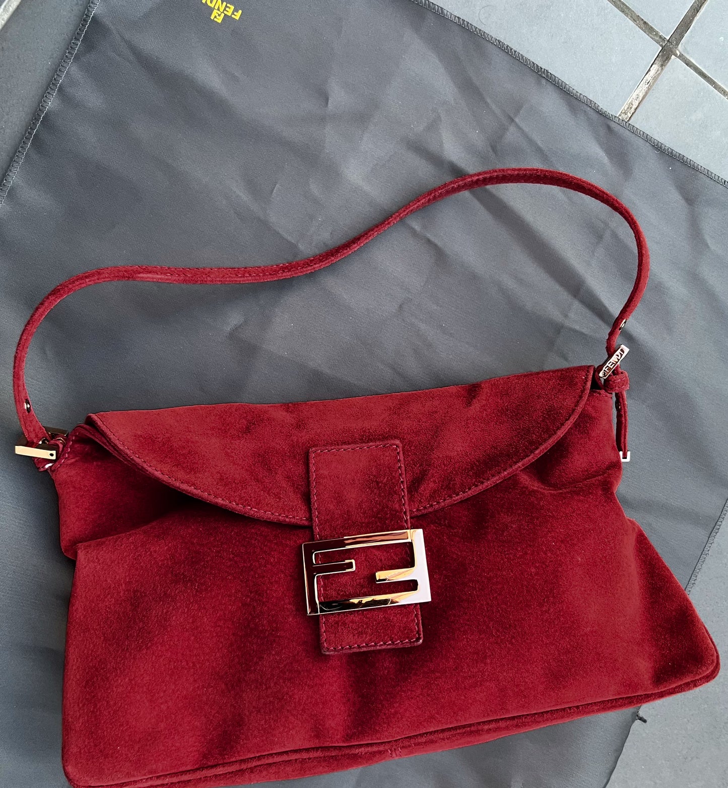 Pre-loved Fendi Vintage Red Suede Baguette Handbag