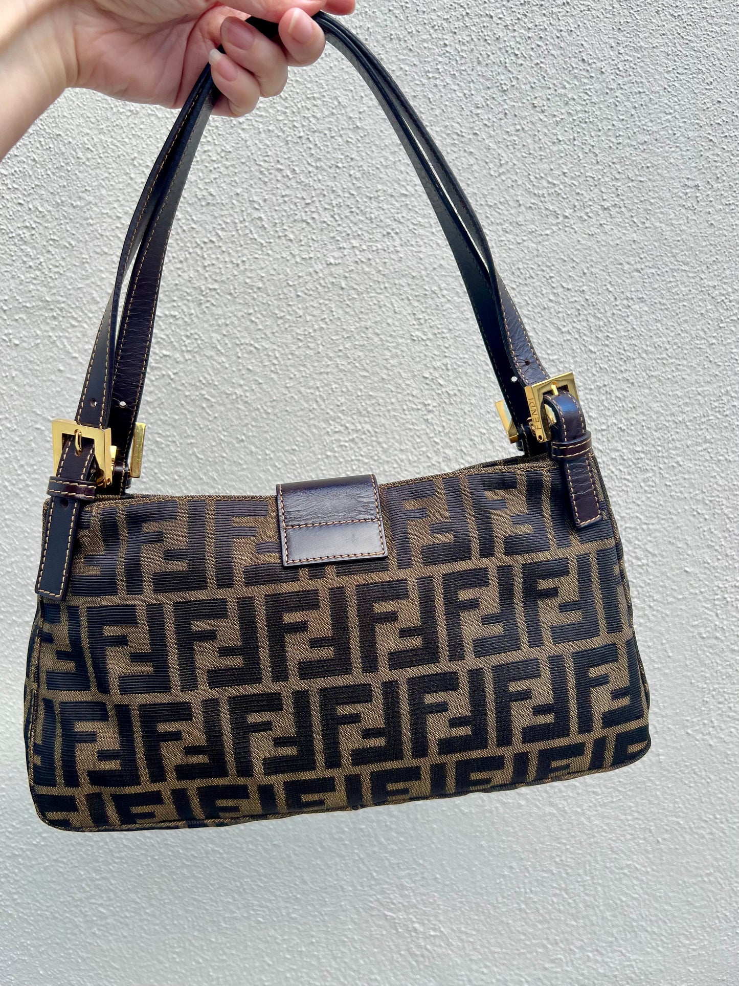 Pre-loved Fendi Zucca Canvas Shoulder Bag GHW