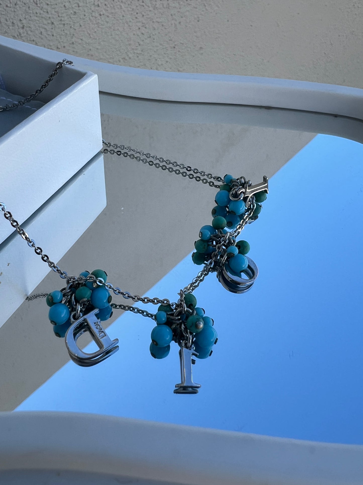 Pre-loved Christian Dior by John Galliano silver-toned letters and turquoise beads Necklace