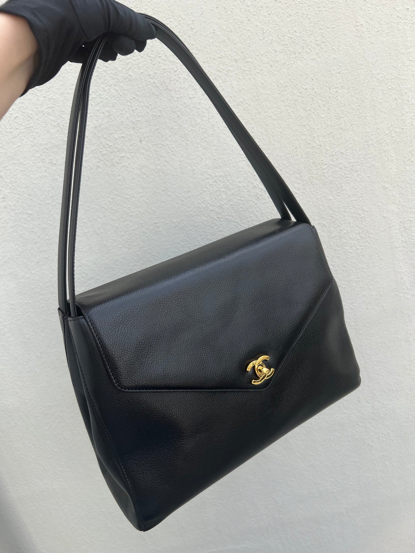 Pre-loved Vintage Chanel CC Kelly Bag Caviar Shoulder Bag Black