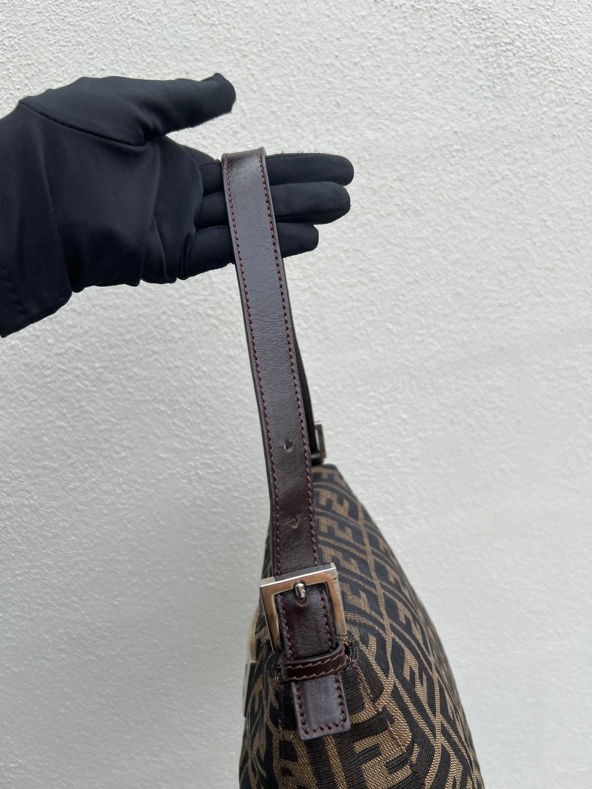 Pre-loved Fendi Zucca Double Flap Baguette Shoulder Bag