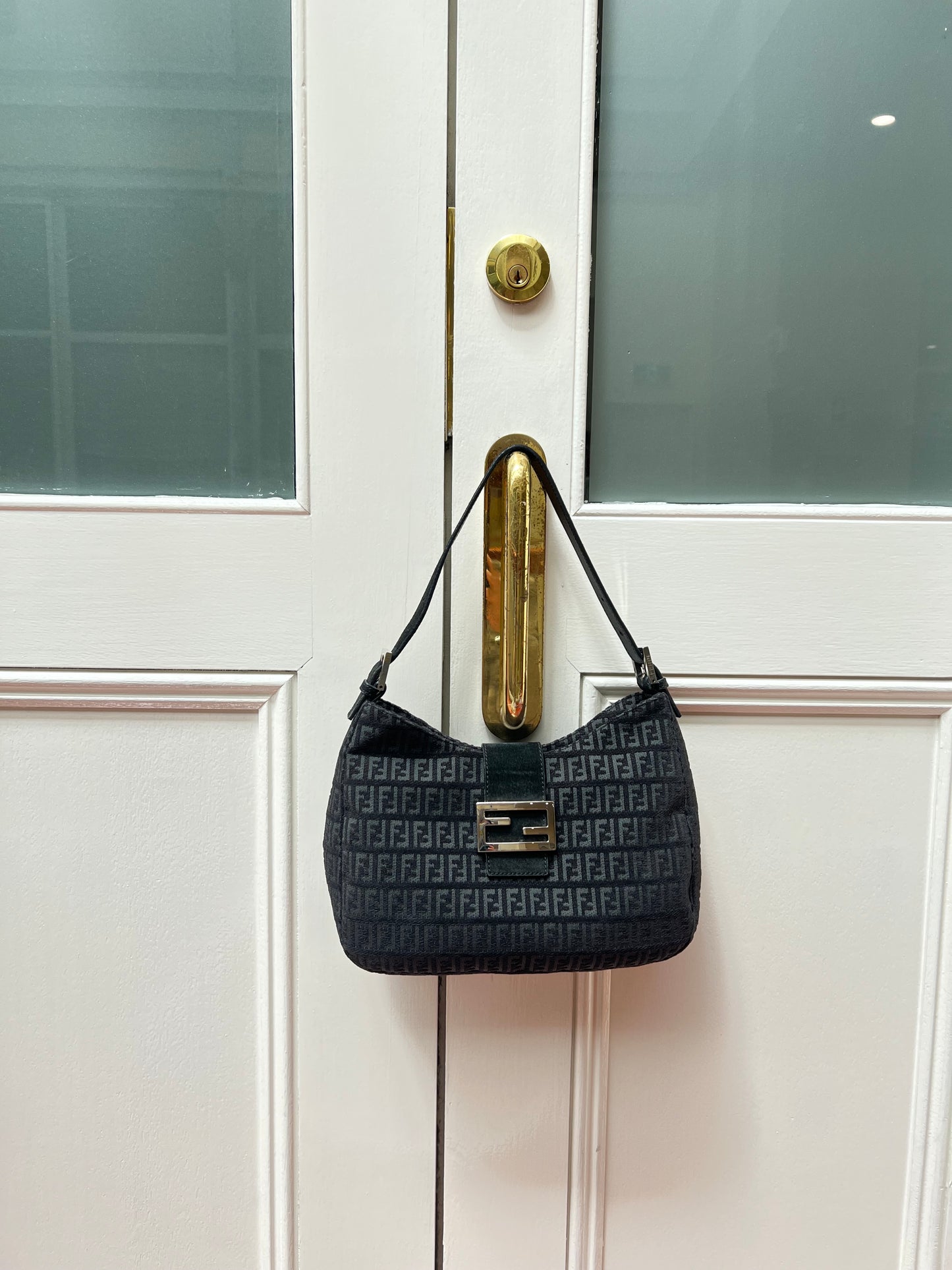 Pre-loved Fendi Velvet Zucchino Shoulder Bag Black