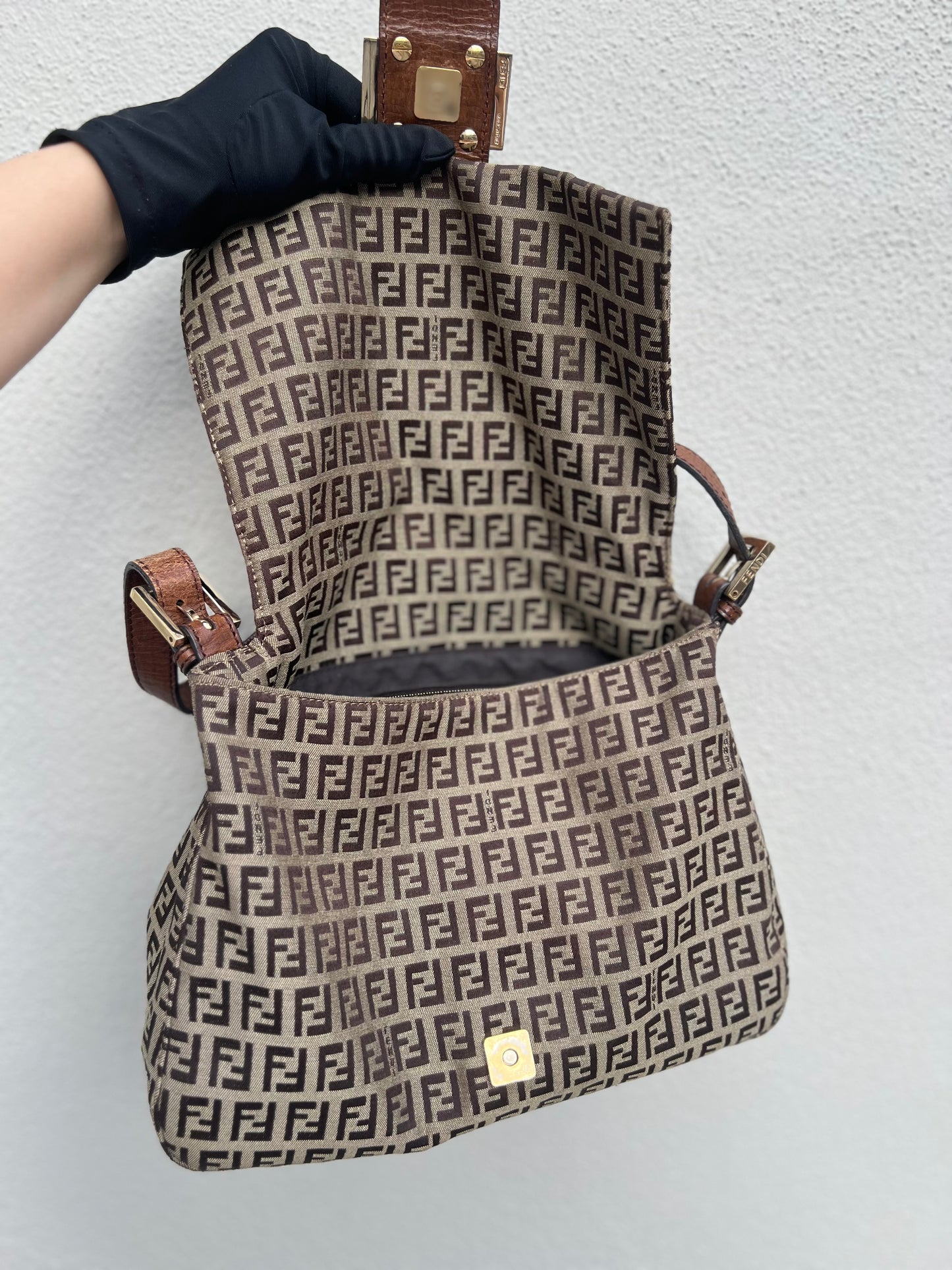 Pre-loved Fendi Vintage Zucchino Pattern Baguette Mamma Handbag