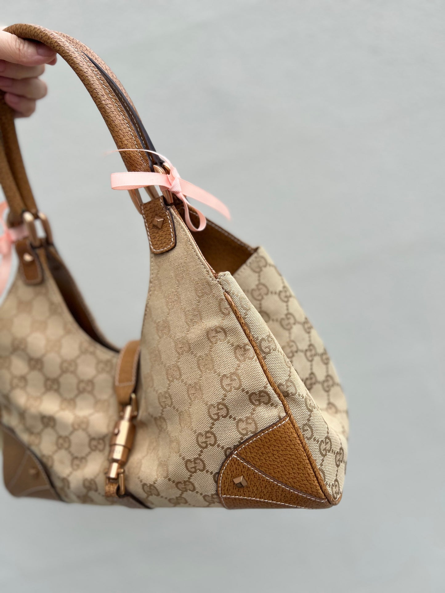 Pre-Loved Gucci GG Canvas Nailhead Jackie Bardot Medium