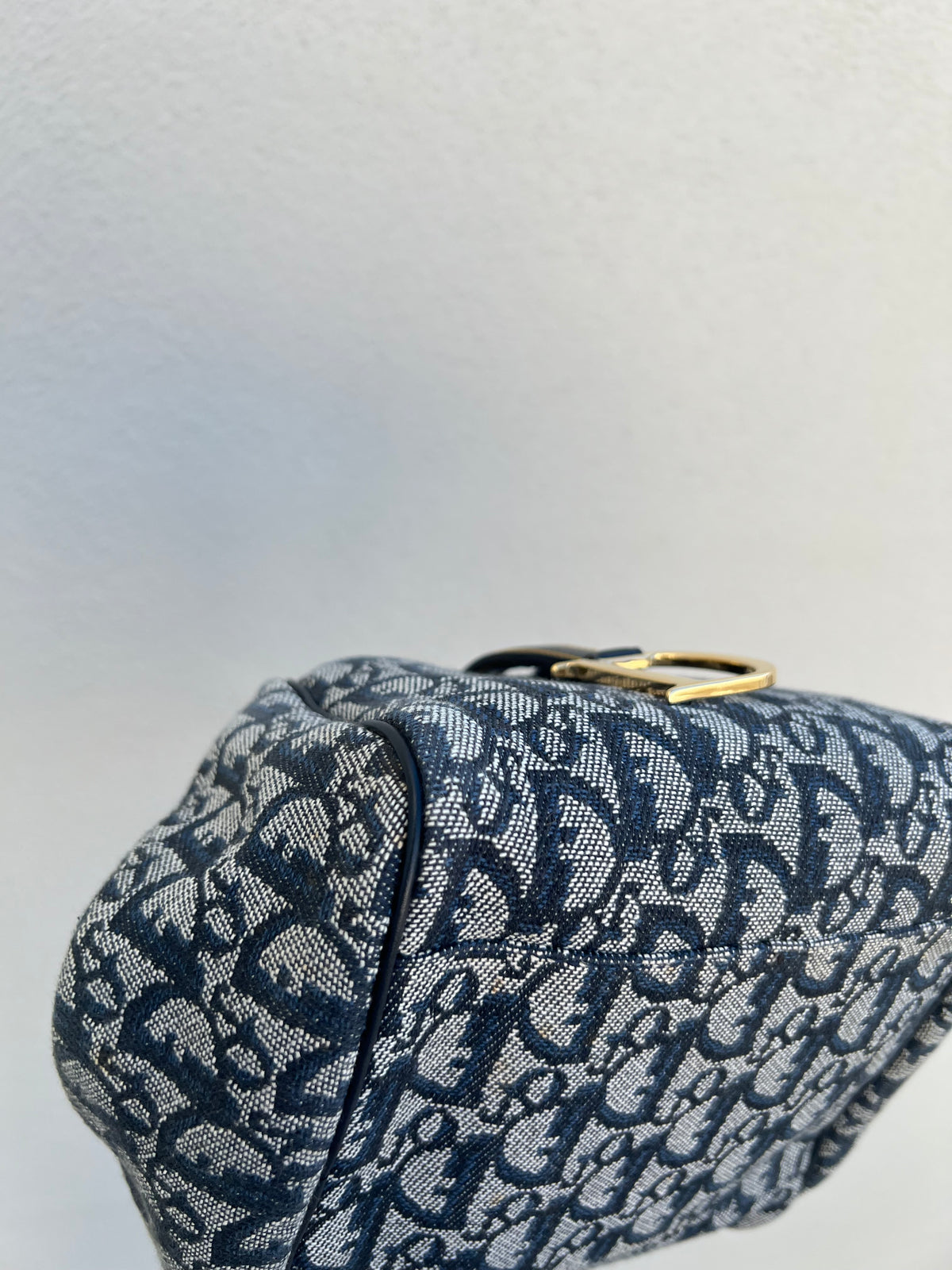 Pre-loved Christian Dior Navy Blue Logo Canvas Small Satchel Tote Bag