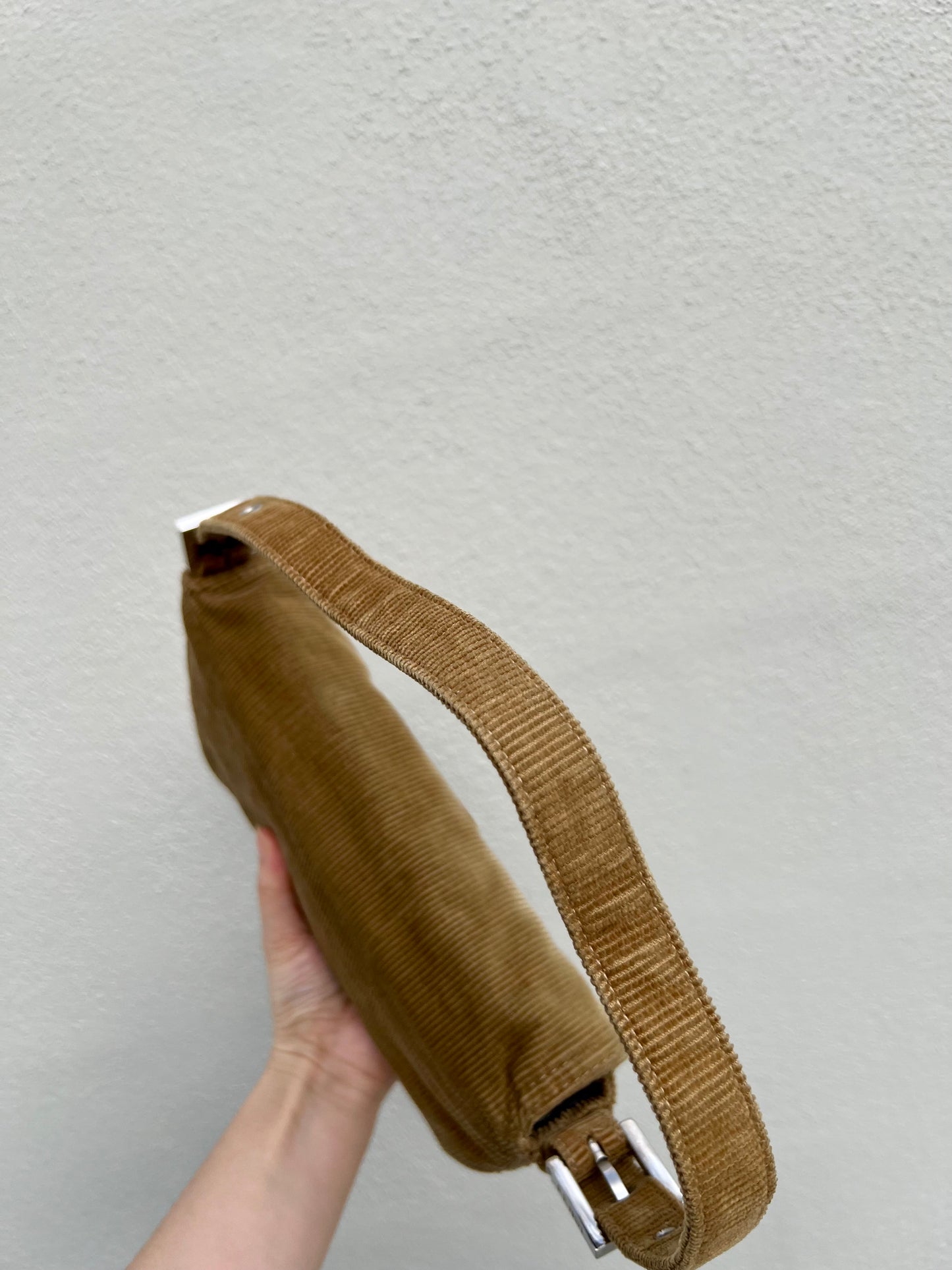 Pre-loved Fendi Camel-toned corduroy Corduroy Baguette Bag