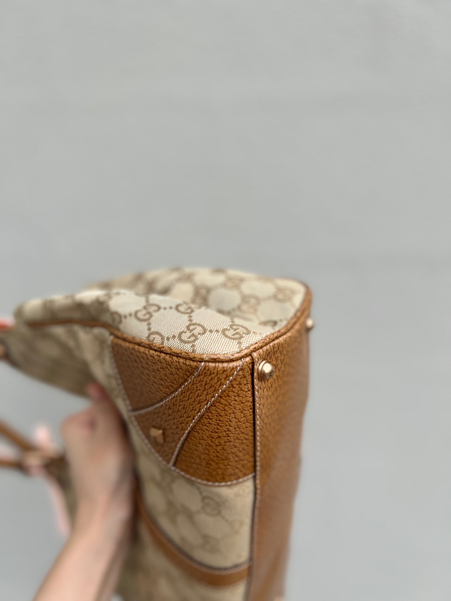 Pre-Loved Gucci GG Canvas Nailhead Jackie Bardot Medium
