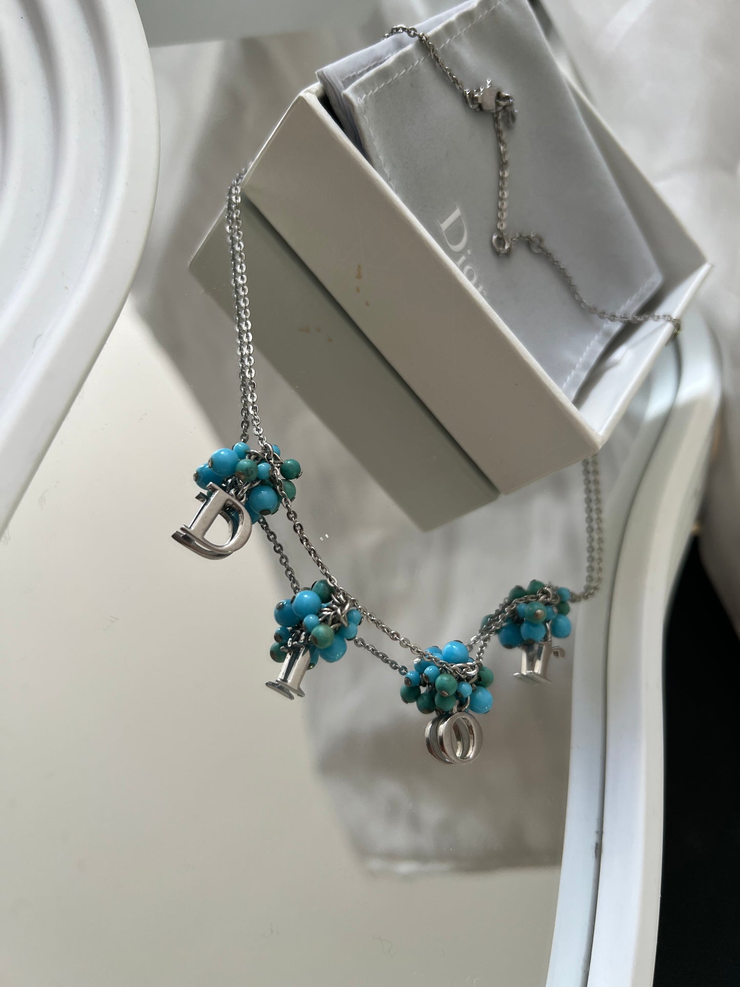 Pre-loved Christian Dior by John Galliano silver-toned letters and turquoise beads Necklace