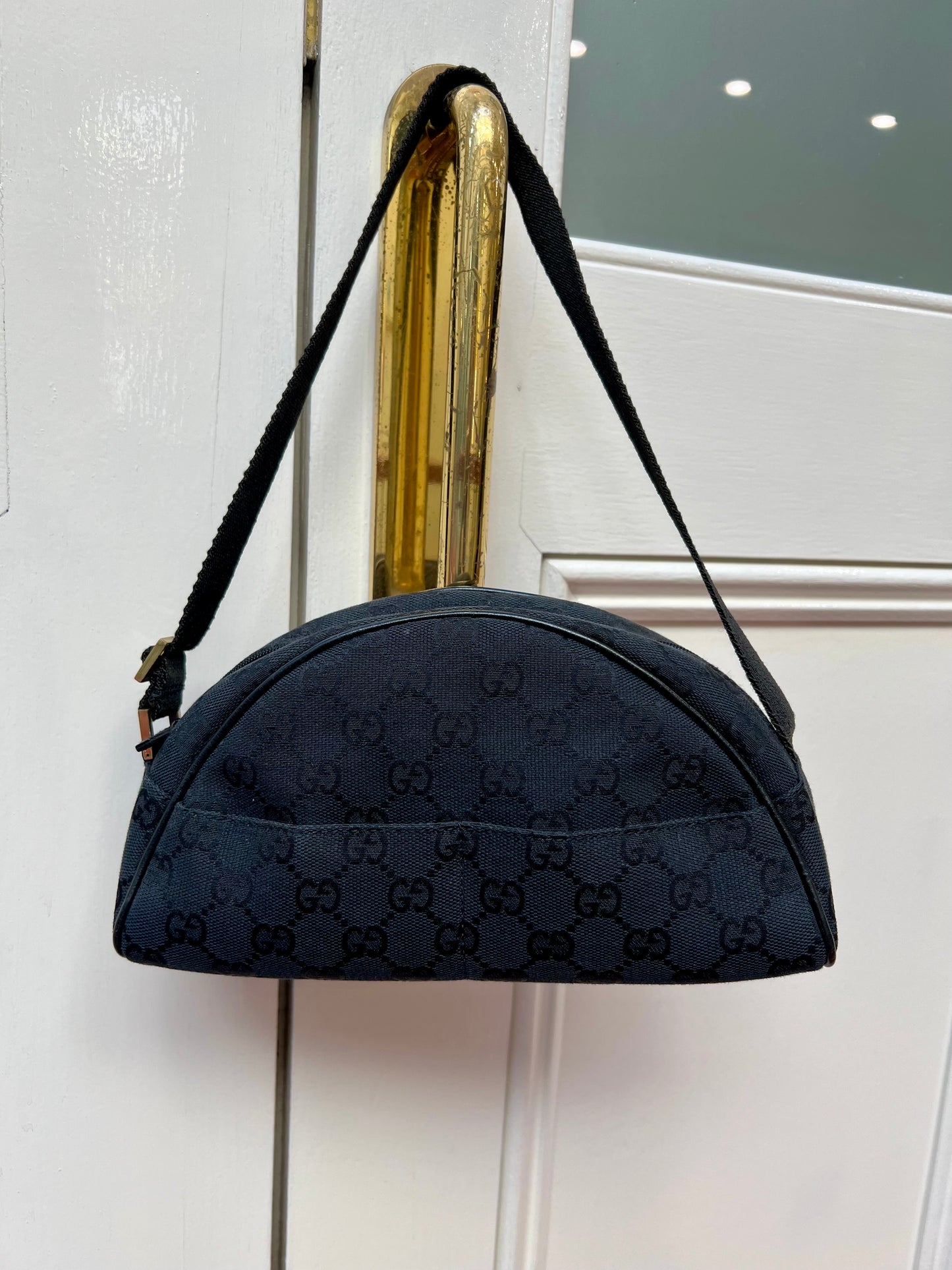 Pre-loved Gucci GG Monogram Half Moon Pochette Shoulder Bag Black