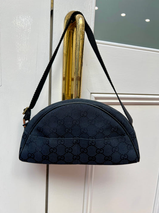 Pre-loved Gucci GG Monogram Half Moon Pochette Shoulder Bag Black