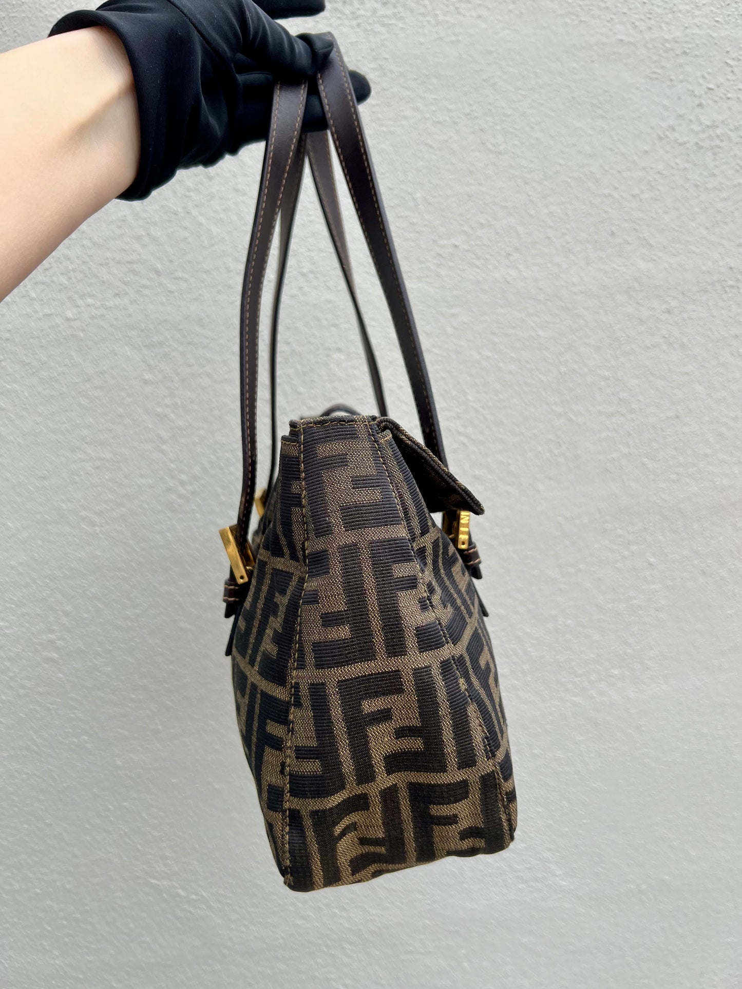 Pre-loved Fendi Zucca Brown Double Handle Bag