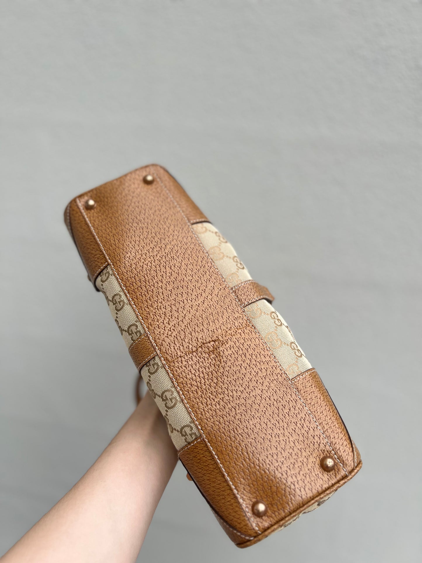 Pre-Loved Gucci GG Canvas Nailhead Jackie Bardot Medium