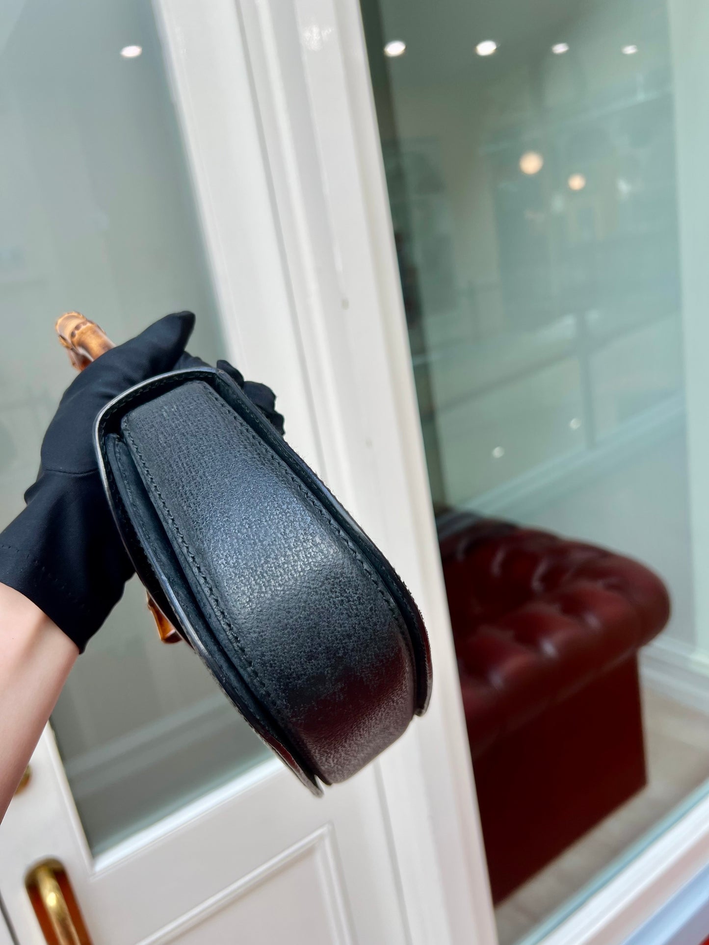 Pre-loved Vintage Gucci Black Leather Bamboo Night 1947 Top Handle Bag 20th Century