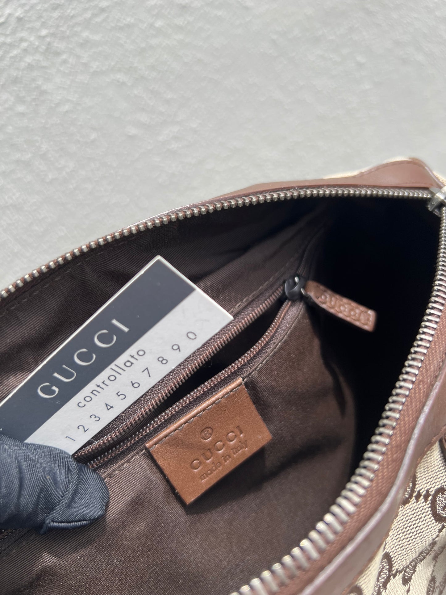 Pre- loved Gucci Beige/Brown GG Canvas and Leather Boston Bag