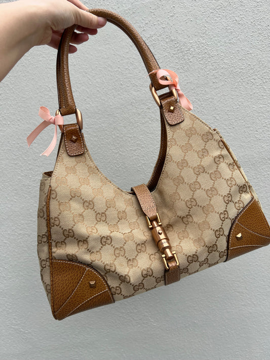 Pre-Loved Gucci GG Canvas Nailhead Jackie Bardot Medium