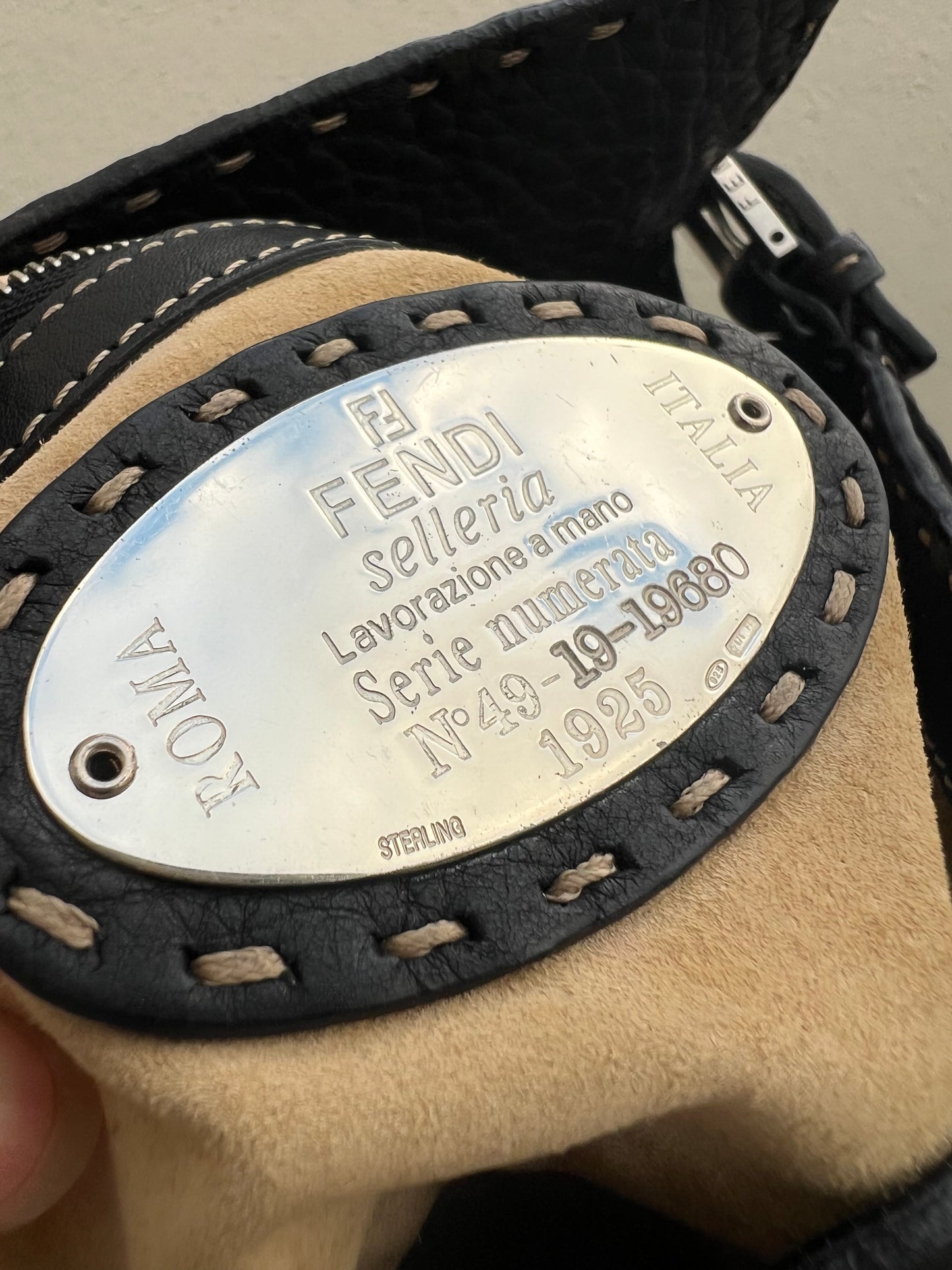 Pre-loved Fendi Baguette Black Cuoio Romano Leather Selleria with Sterling Silver Hardware