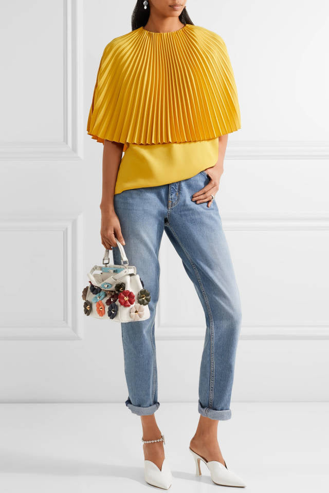 Pre-loved Fendi Nappa Flowerland Mini Peekaboo Iconic Satchel White Ice Multicolor 2017