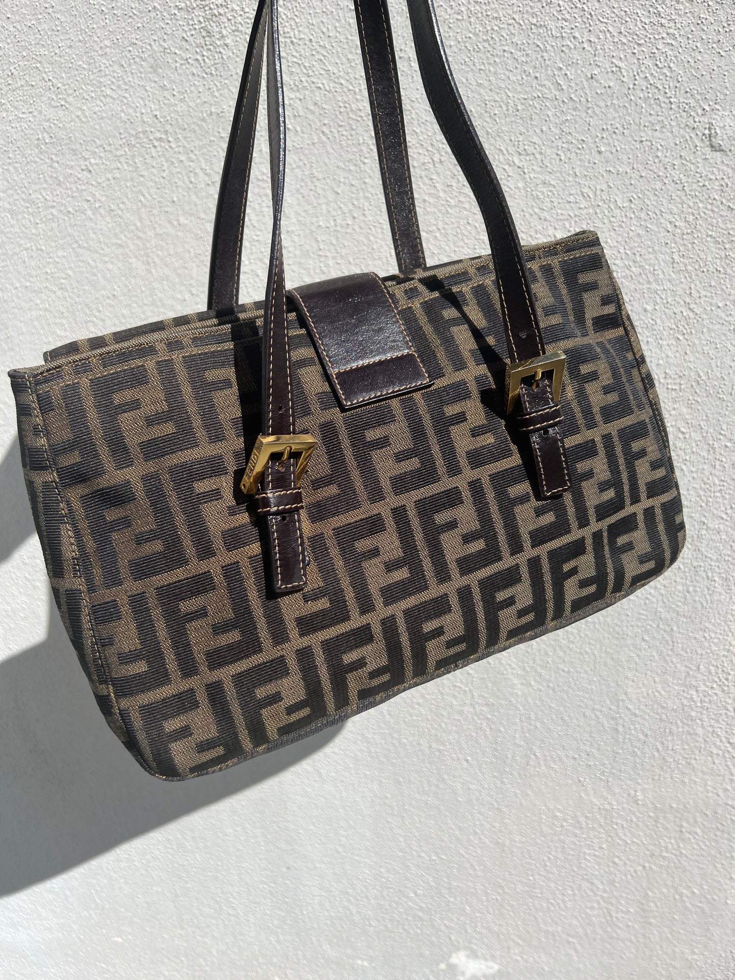 Pre-loved Fendi Zucca Brown Double Handle Bag