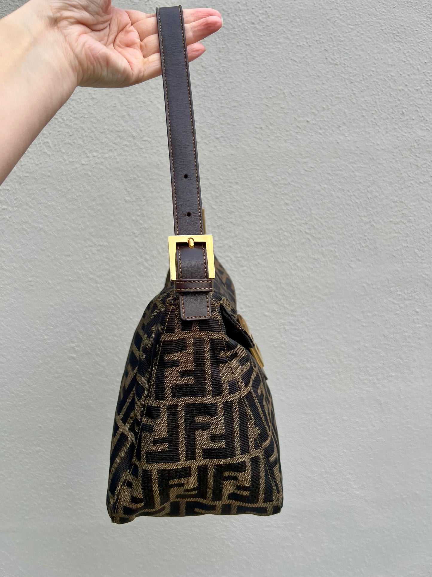 Pre-loved Fendi Zucca Double Flap Baguette Shoulder Bag