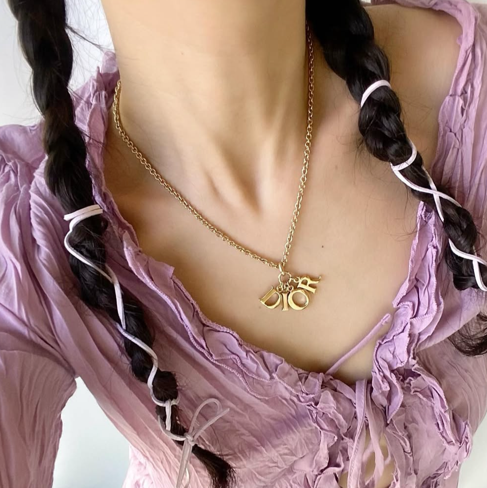 Pre-loved Dior Vintage Logo Charm Pendant Necklace